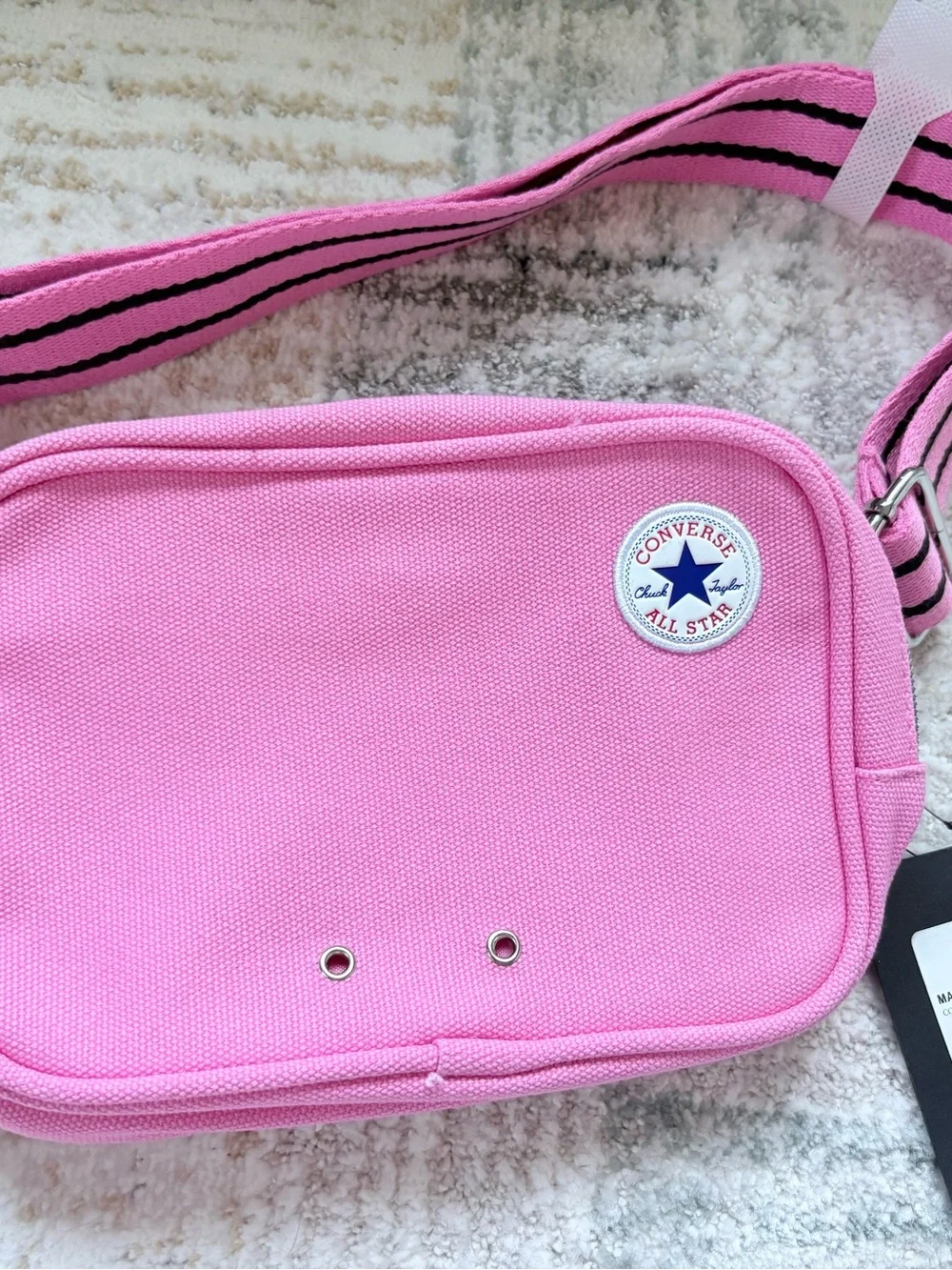 Converse Pink Canvas Crossbody Pouch with Striped Strap